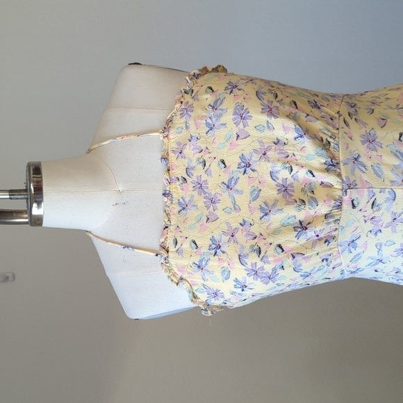 Gianni Bini Floral Halter Wide Leg Jumpsuit Yellow M bohemian summer cottagecore - Picture 4 of 10